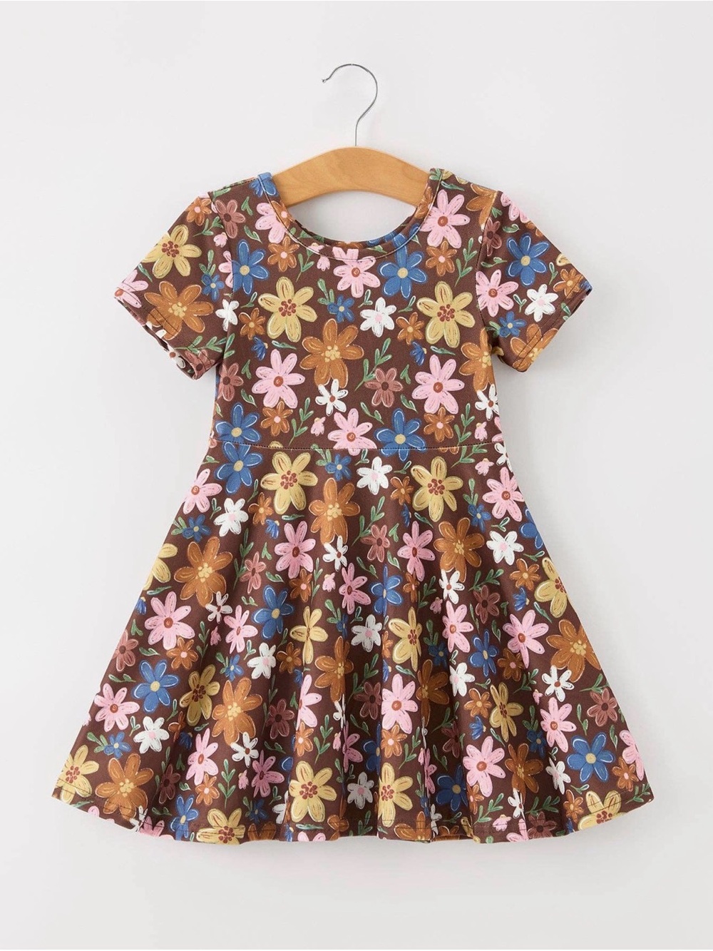 Rylee Faith Fall Floral Twirl Girls Dress Short Sleeve